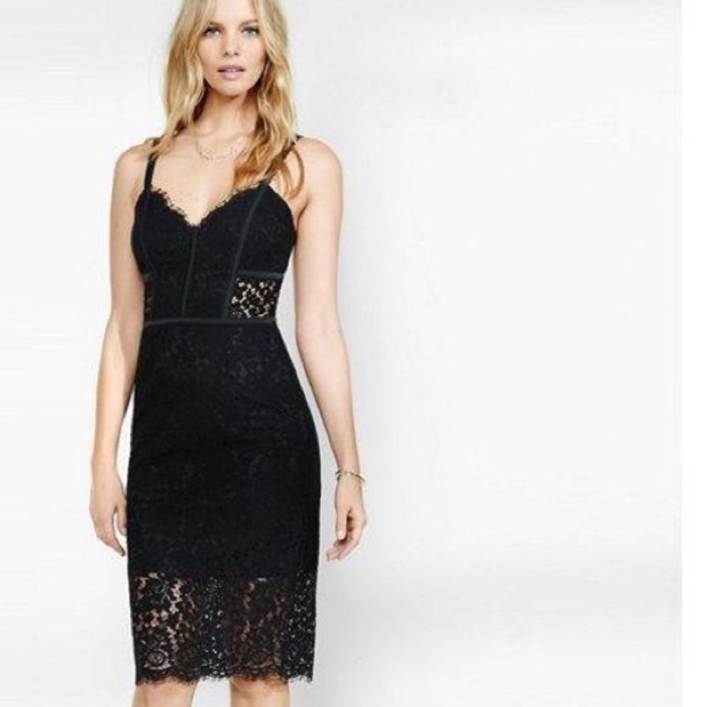 NWT Express Black Midi Lace Dress Size 8